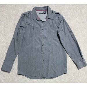 Structure Premium Woven Shirt Mens Large Gray Button Down Epaulet Pockets Modern